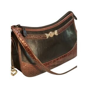 BRIGHTON SHOULDER BAG BLACK PATENT LEATHER CROC PURSE SILVER ACC Style 314090